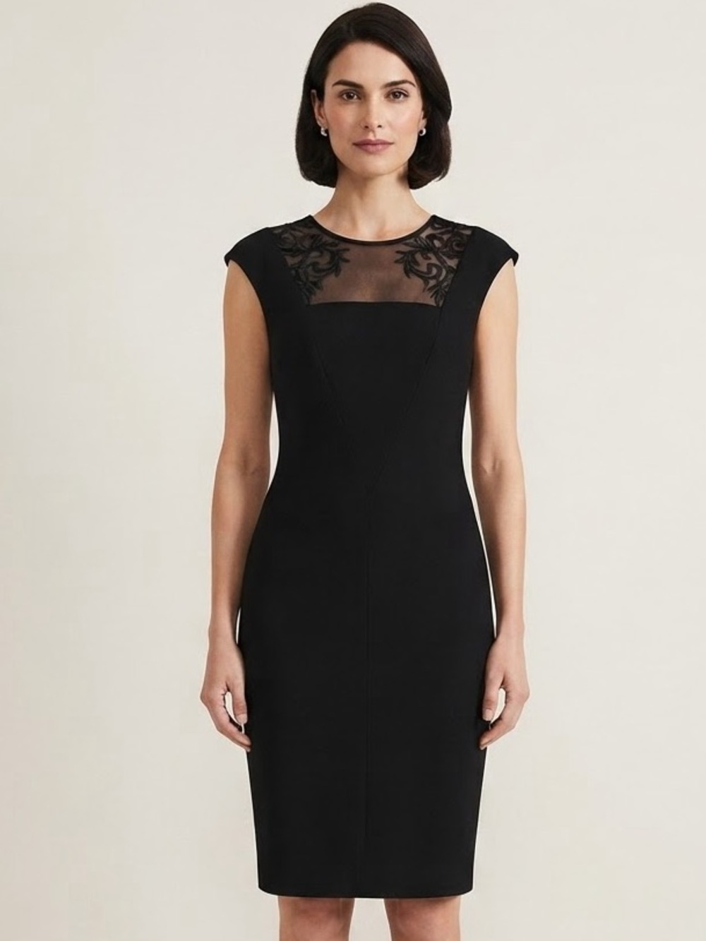 Judith & Charles Sz 10 Classic Black Cocktail Lace Detail Pencil Dress